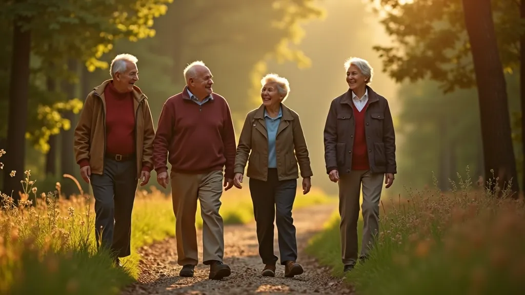 Happy senior hikers smiling outdoors in forest