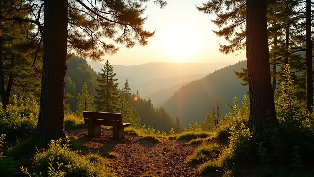 Beautiful forest viewpoint overlooking Gauja Valley with peaceful resting area